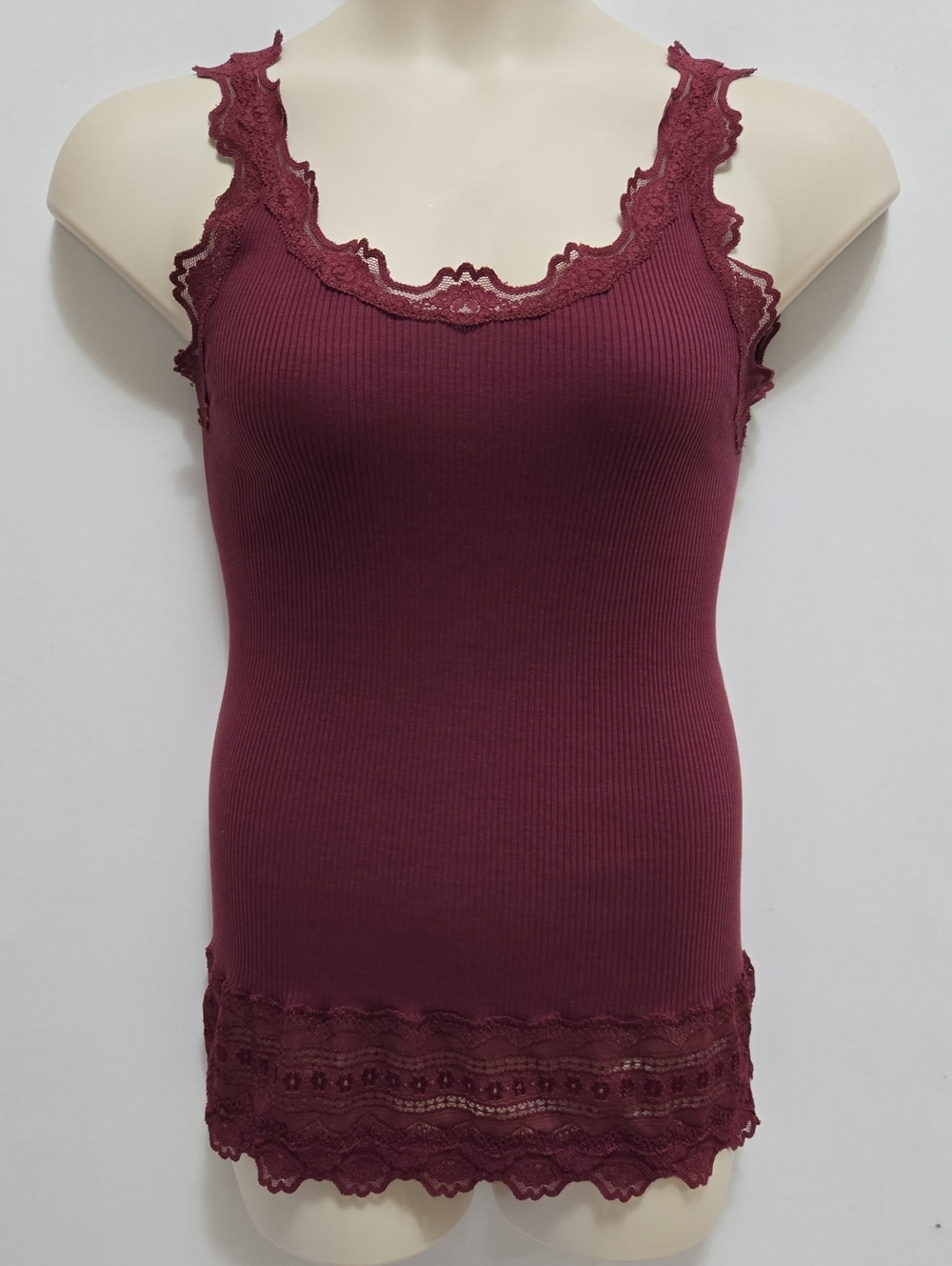 Rosemunde Copenhagen Benita Mulberry Silk Blend Long Camisole Tank M Lace Ribbed